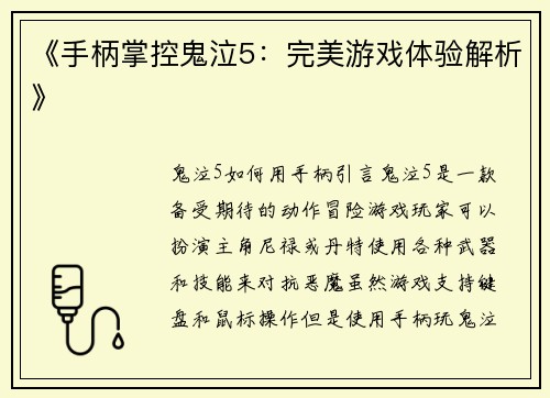 《手柄掌控鬼泣5：完美游戏体验解析》